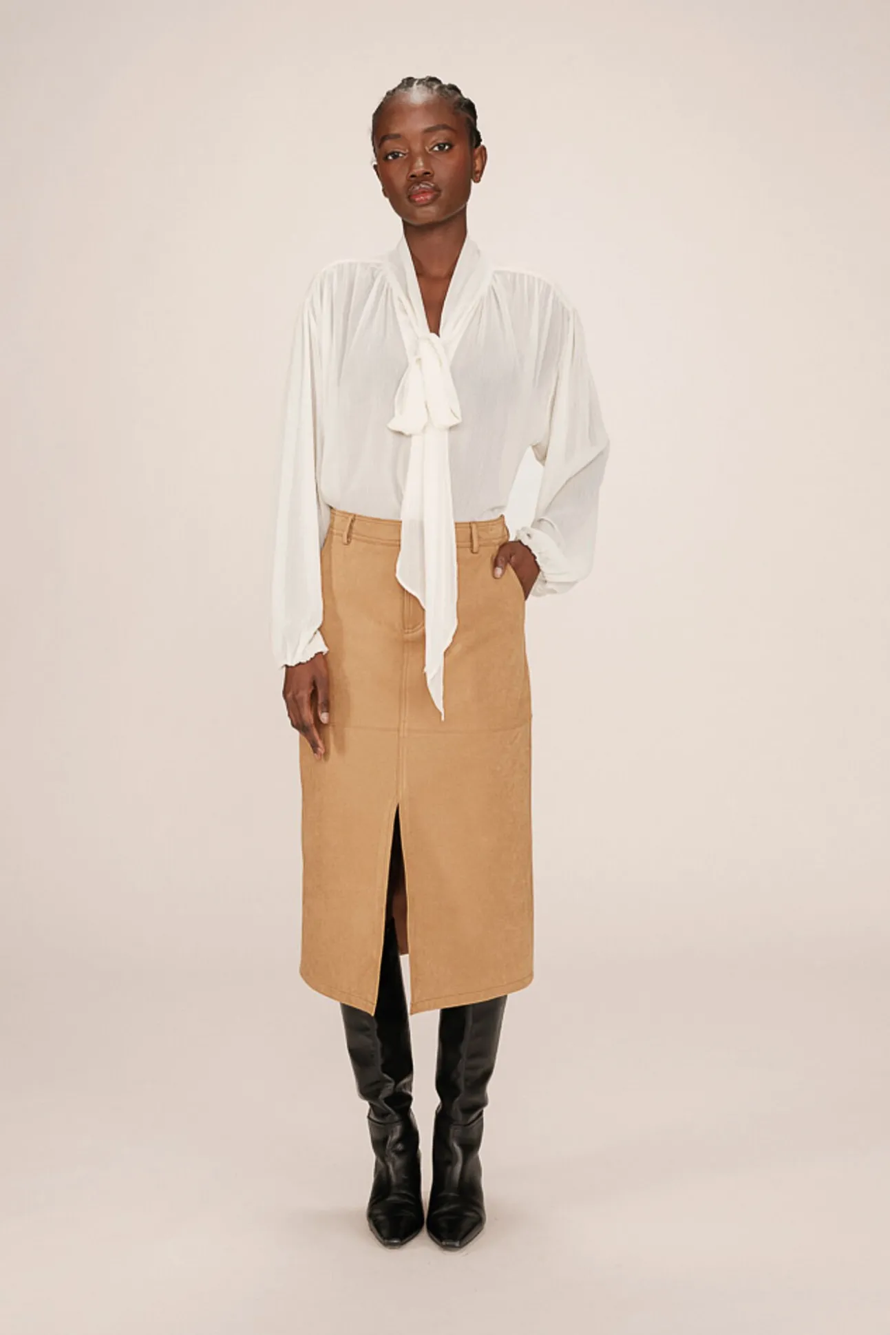 Falda larga midi de ante sintético