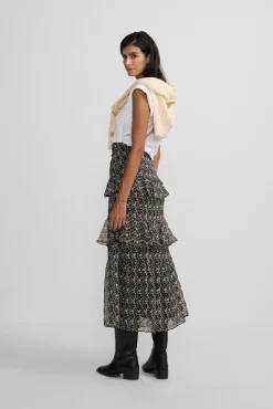 Falda larga volantes estampado