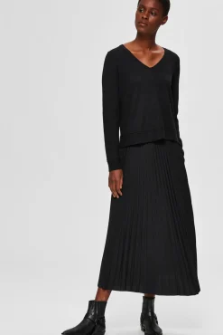 Falda midi plisada con cintura elástica