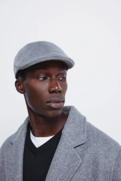 Gorra plana gris mezcla lana