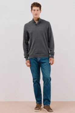 Jersey algodón cashmere cuello alto botones