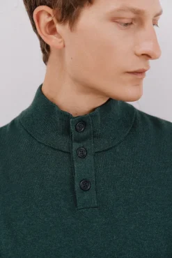 Jersey algodón cashmere cuello alto botones