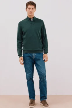 Jersey algodón cashmere cuello alto botones