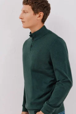 Jersey algodón cashmere cuello alto botones