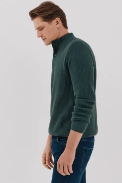 Jersey algodón estructura cuello alto con botones