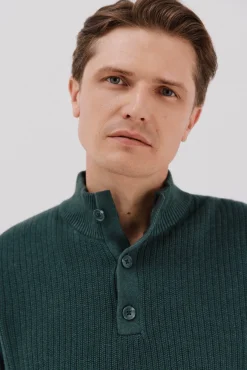 Jersey algodón estructura cuello alto con botones