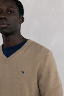 Jersey cuello pico lana merino y cashmere