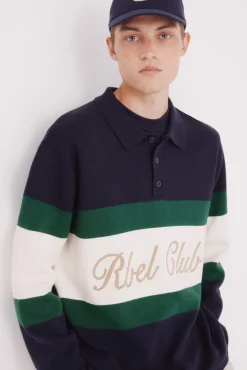 Jersey cuello polo texto bordado