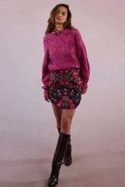 Jersey de manga larga en punto calado con corazones