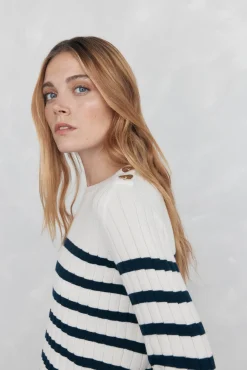 Jersey de rayas canalé botón dorado