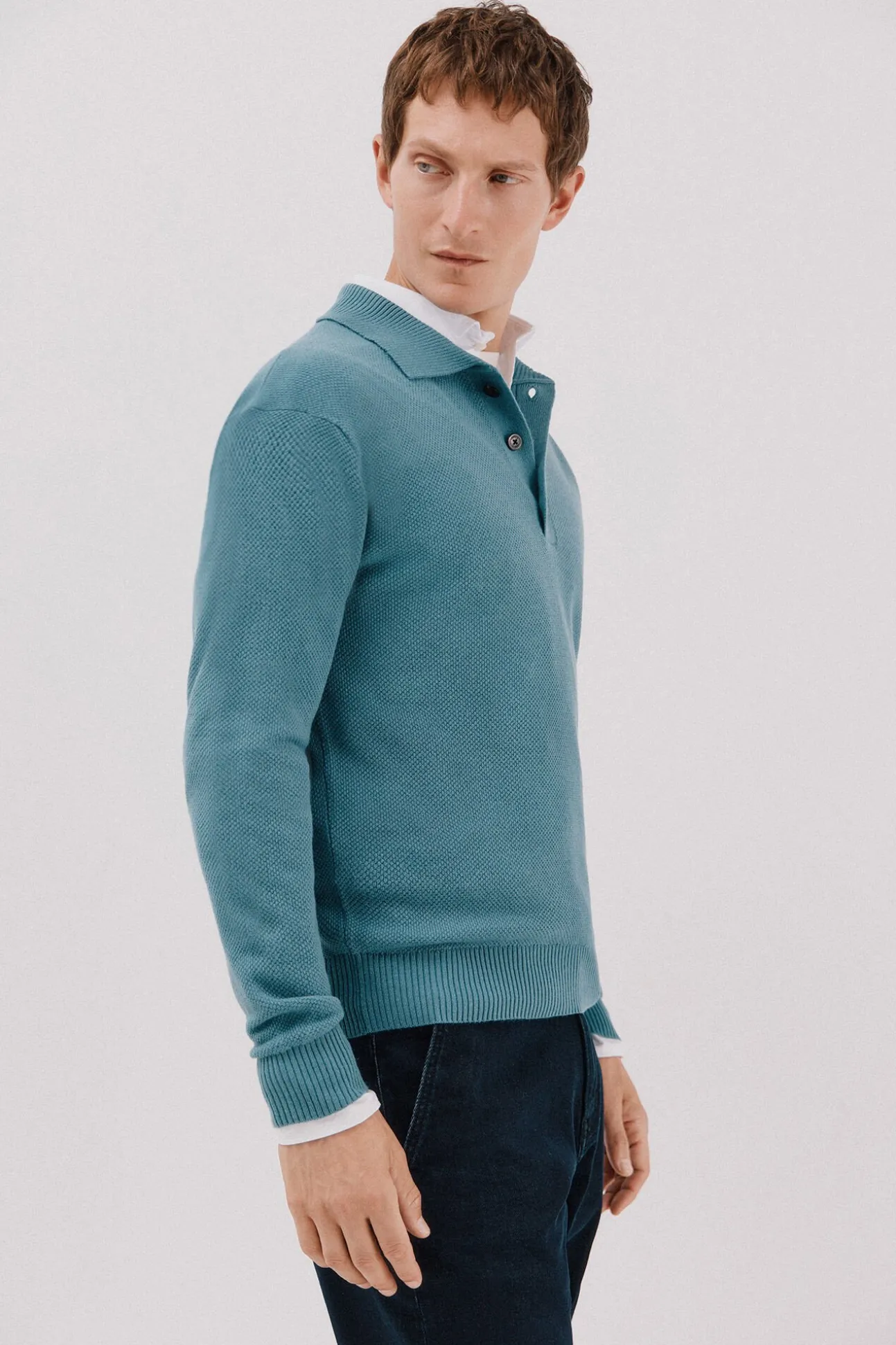 Jersey estructura lana cuello polo botones