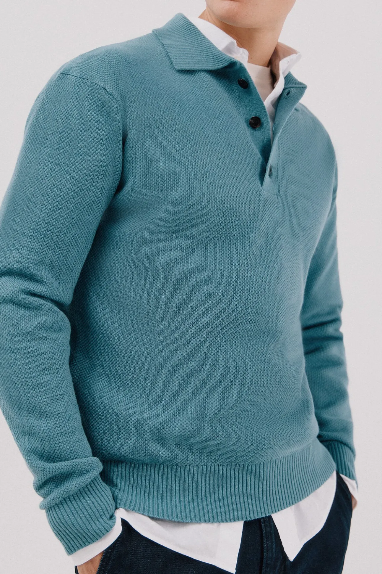 Jersey estructura lana cuello polo botones