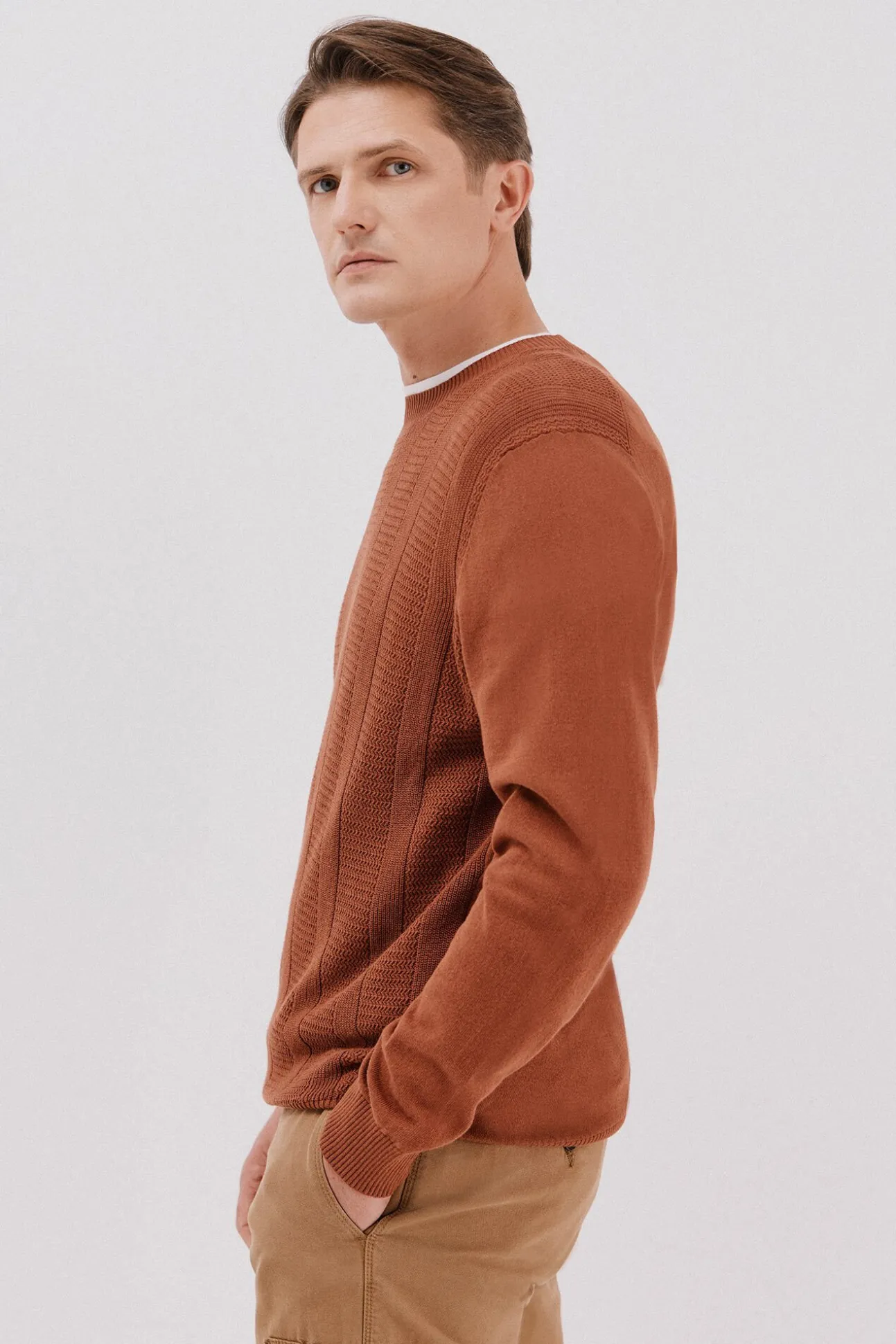 Jersey fino algodón trenzado cuello caja