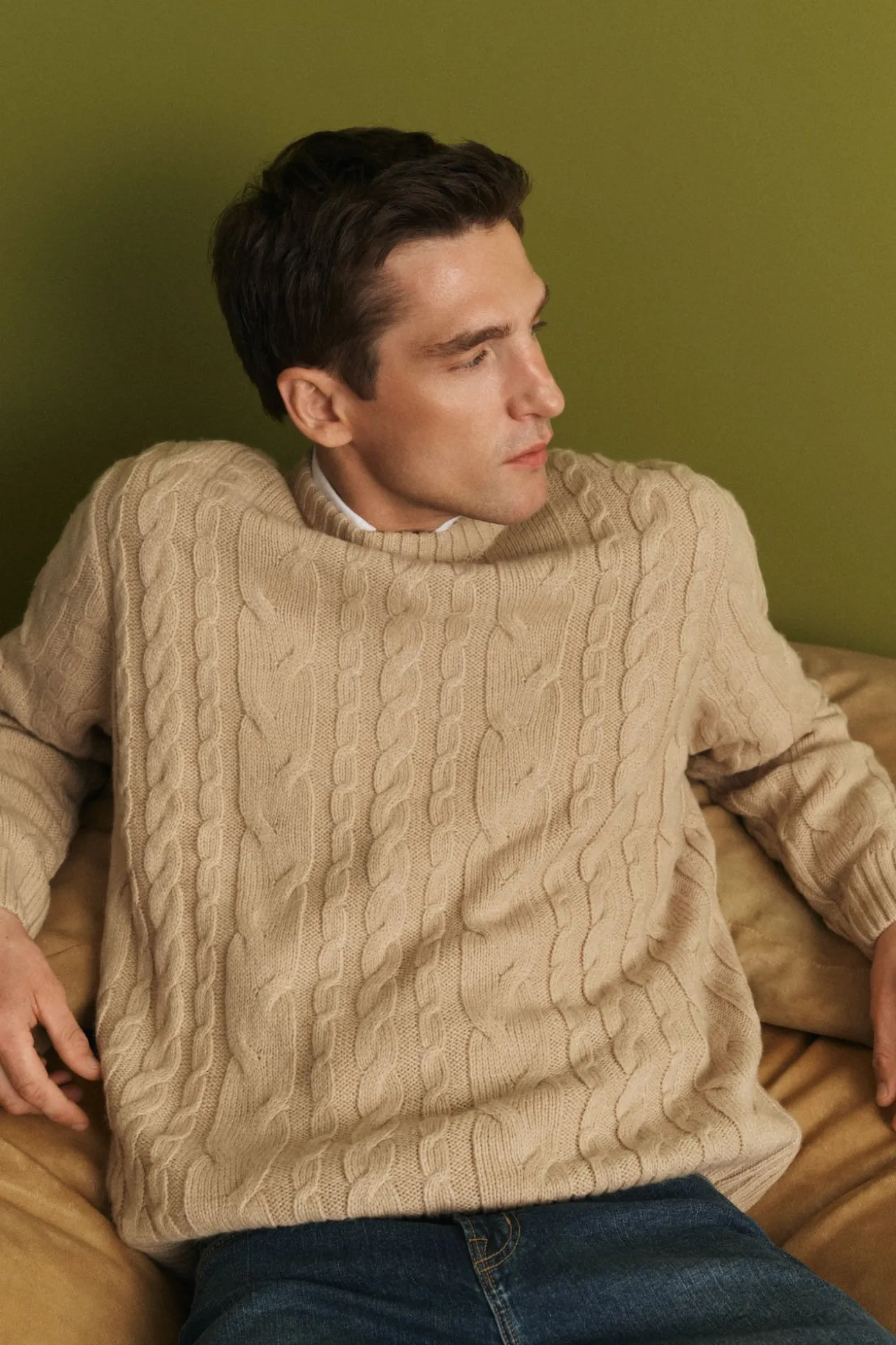 Jersey lana trenzado cuello caja