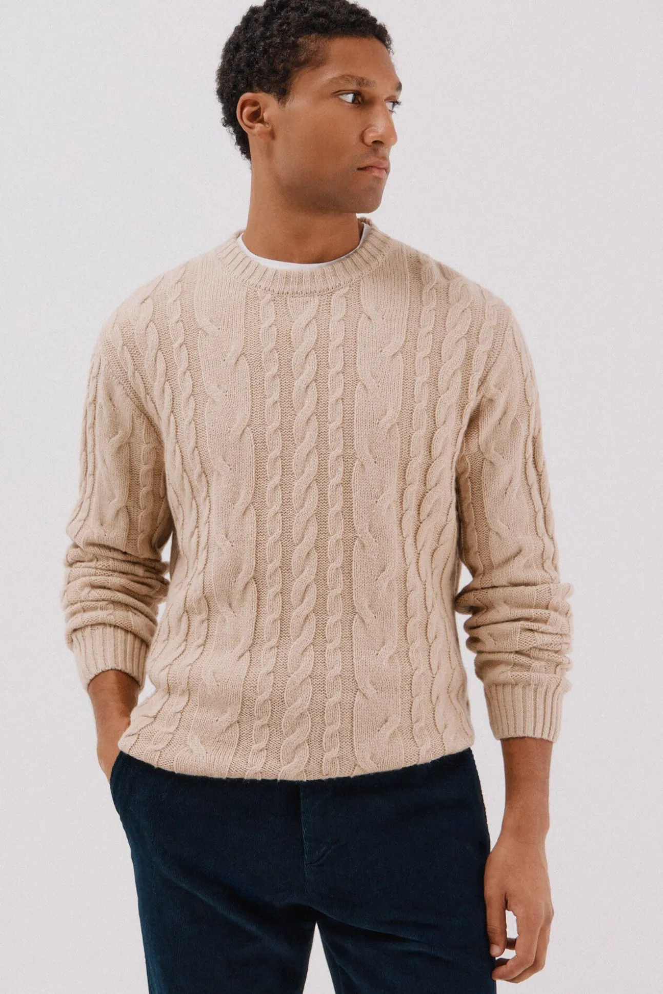 Jersey lana trenzado cuello caja