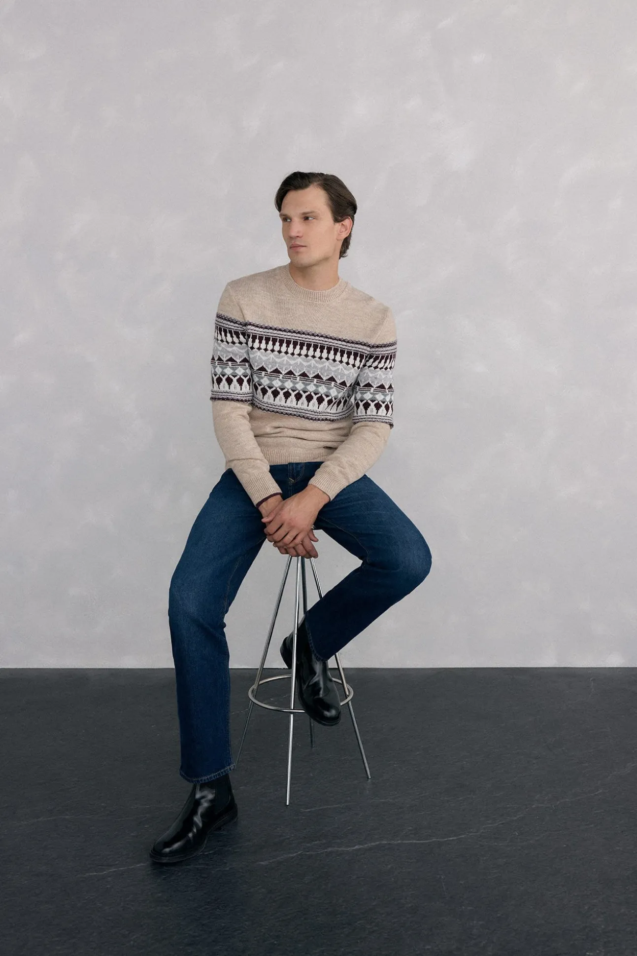 Jersey navidad con lana y alpaca cuello caja