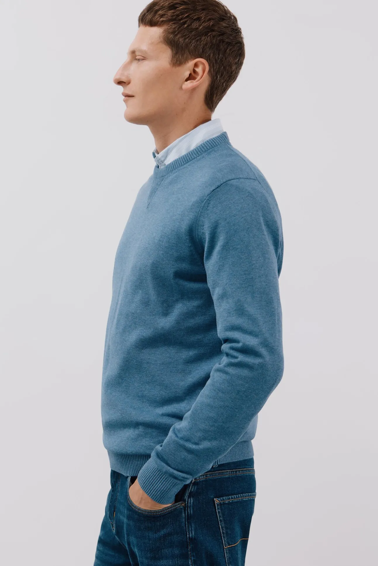 Jersey punto fino algodón cuello redondo