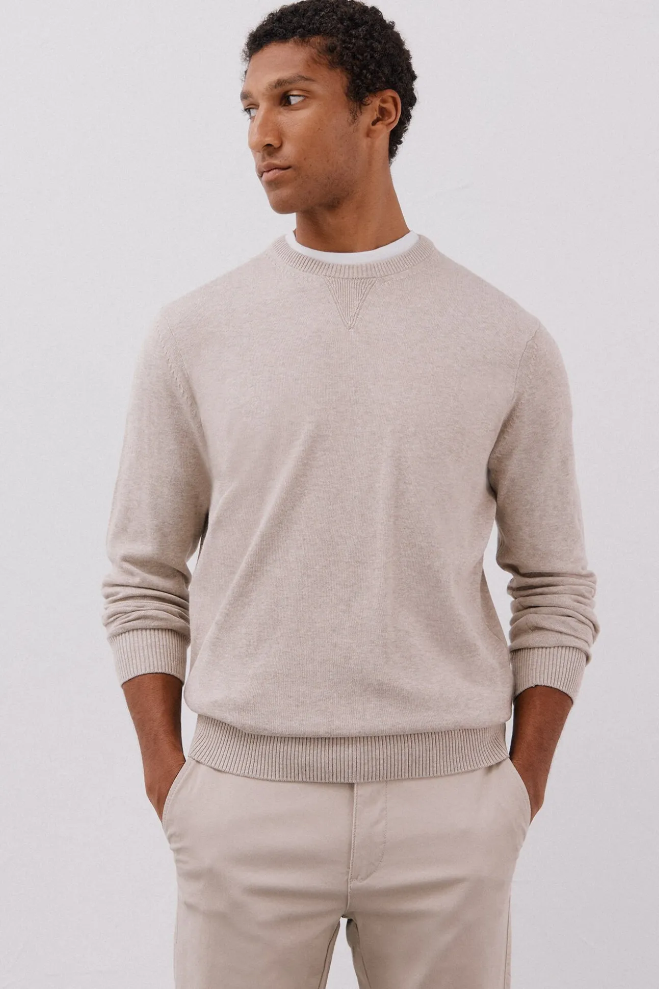 Jersey punto fino algodón cuello redondo