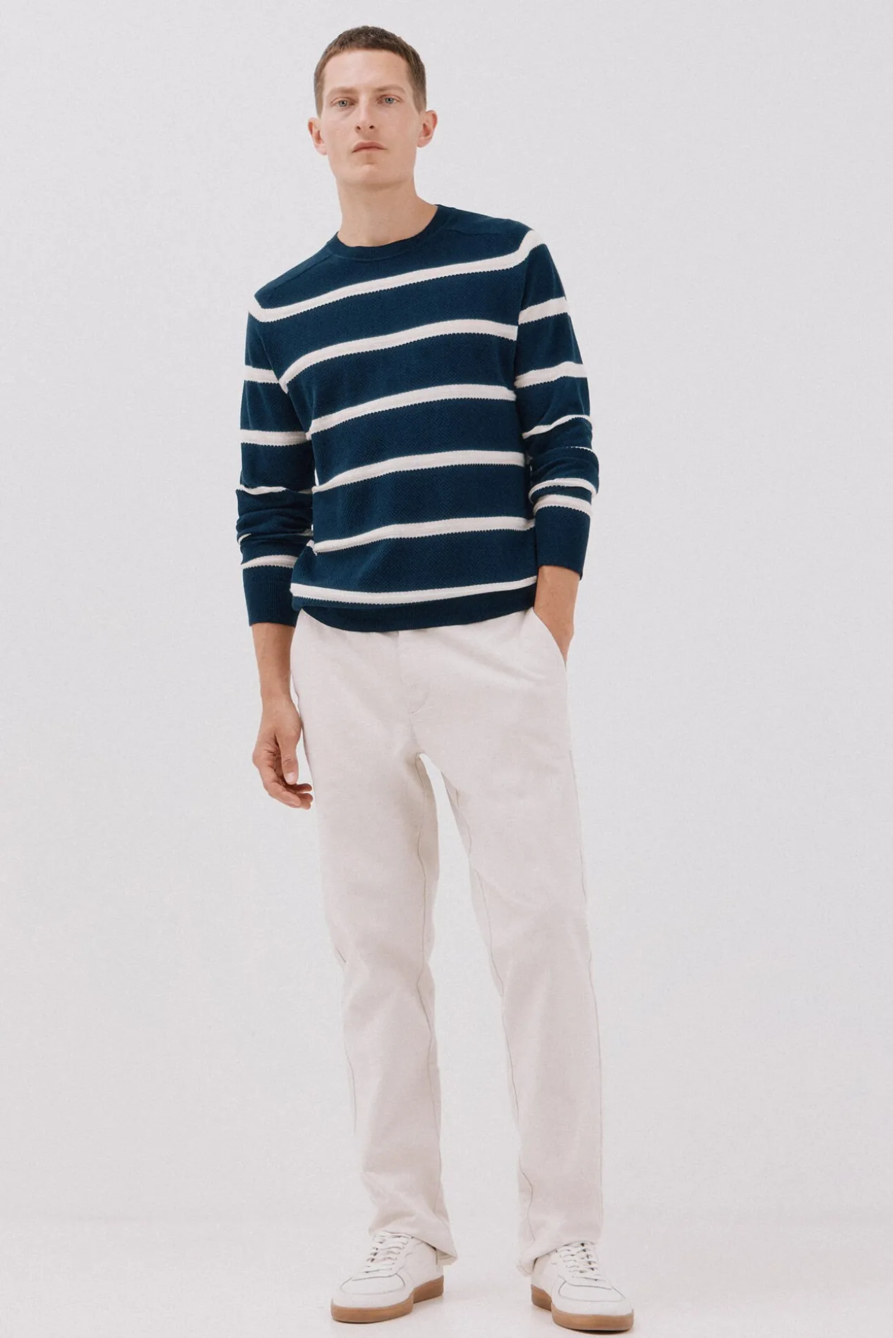 Jersey punto fino rayas cuello redondo