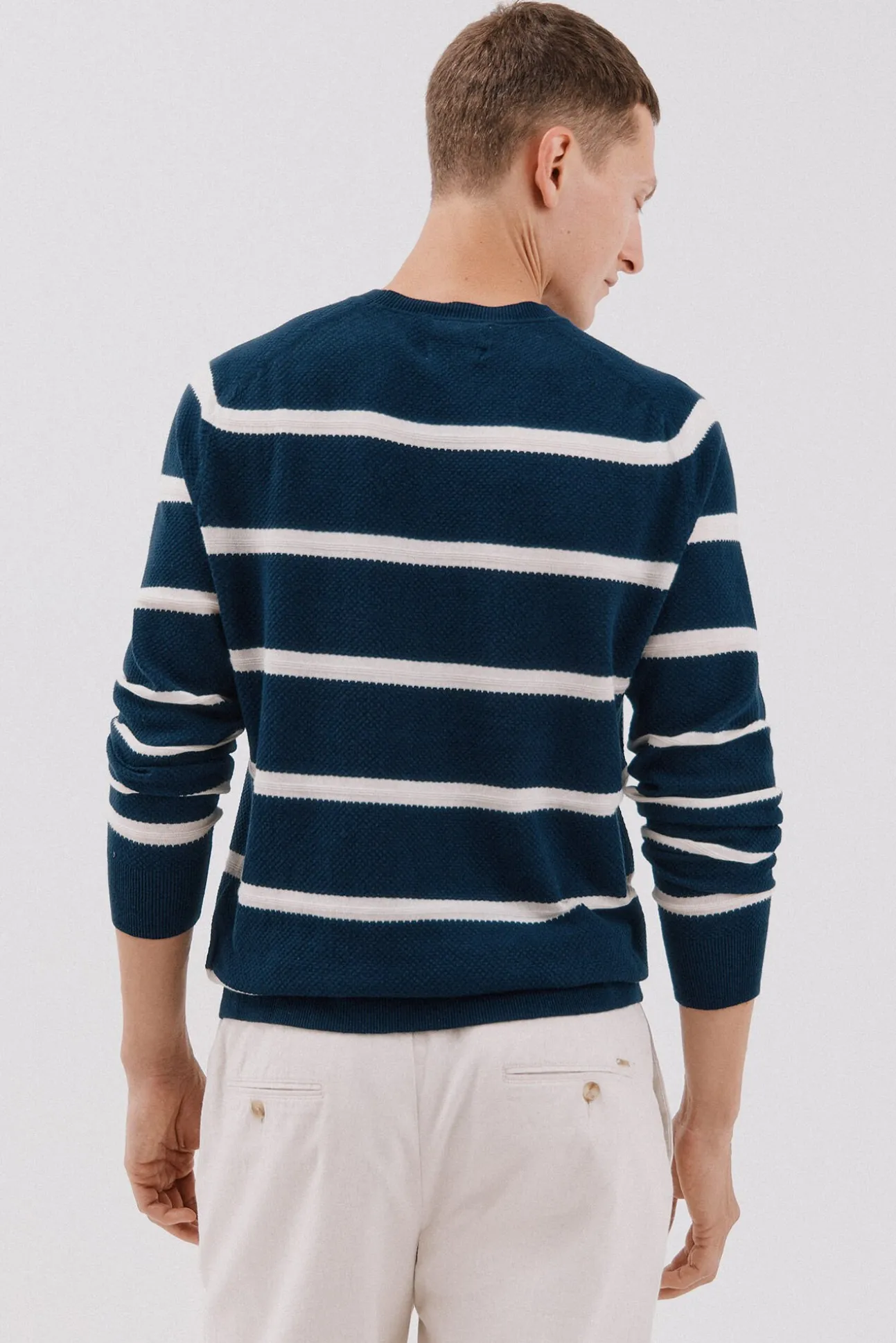 Jersey punto fino rayas cuello redondo