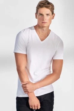 Pack 2 camisetas elásticas cuello pico blanco