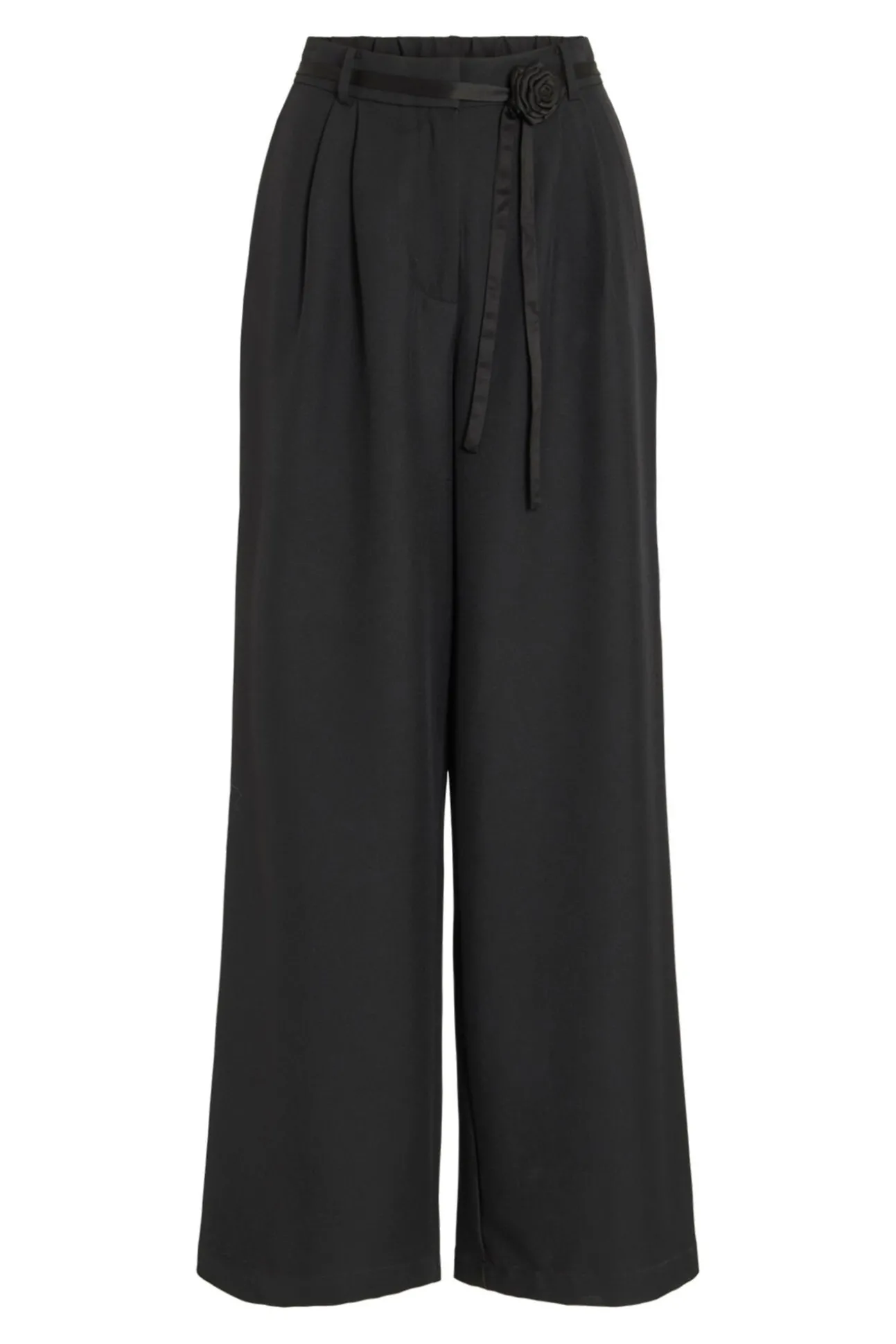 Pantalón ancho de vestir con cinturón flor