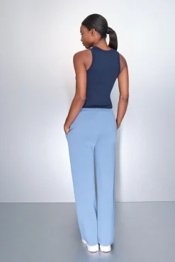 Pantalón recto ancho azul medio