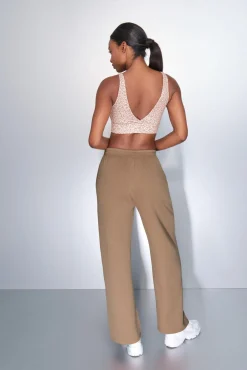 Pantalón recto ancho canalé marrón