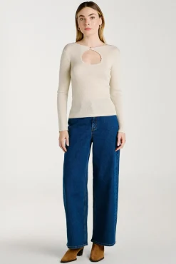 Pantalón vaquero largo 7/8 con cintura alta