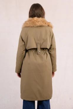 Parka larga con cuello en tejido de pelo