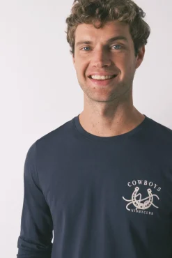 Pijama largo 100% algodón country azul