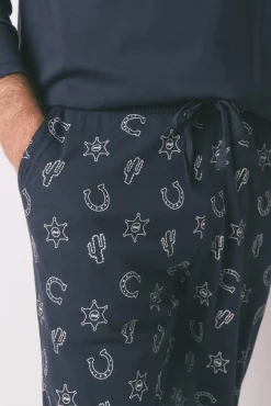 Pijama largo 100% algodón country azul