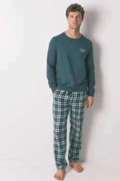 Pijama largo 100% algodón cuadros verde