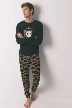 Pijama largo 100% algodón "Día de muertos" negro