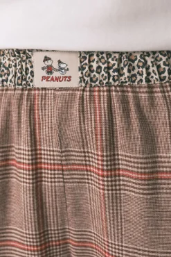 Pijama largo 100% algodón estampado cuadros Snoopy