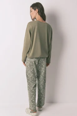 Pijama largo 100% algodón Smiley kaki