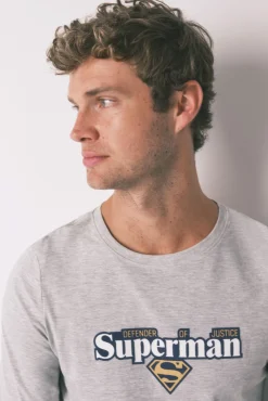 Pijama largo 100% algodón Superman gris