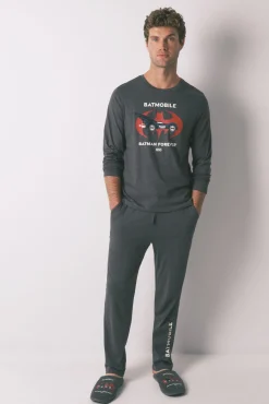 Pijama largo algodón Batman gris