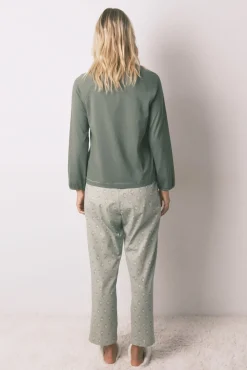 Pijama largo algodón pantalón flores