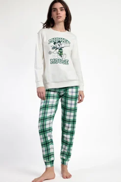 Pijama largo felpa cuadros 100% algodón Ski Mickey