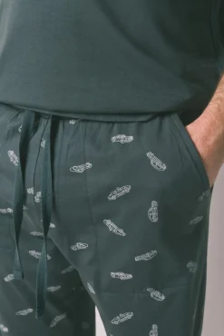 Pijama largo hombre 100% algodón verde coches