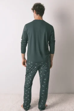 Pijama largo hombre 100% algodón verde coches