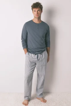 Pijama largo hombre 100% algodón verde cuadros