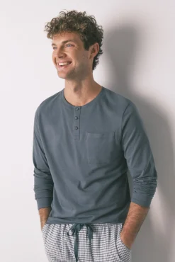 Pijama largo hombre 100% algodón verde cuadros