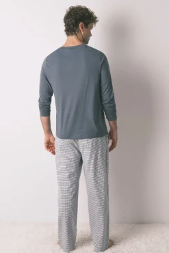 Pijama largo hombre 100% algodón verde cuadros
