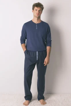 Pijama largo hombre 100% algodón azul cuadros