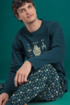 Pijama largo naves Star Wars 100% algodón hombre