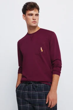 Pijama largo pantalón fannel cuadros granate