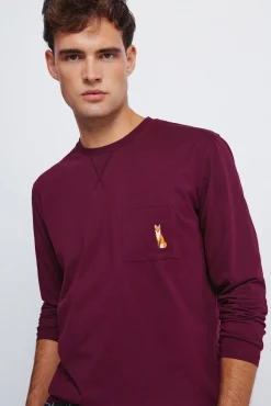 Pijama largo pantalón fannel cuadros granate