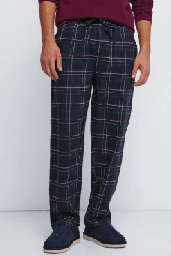 Pijama largo pantalón fannel cuadros granate